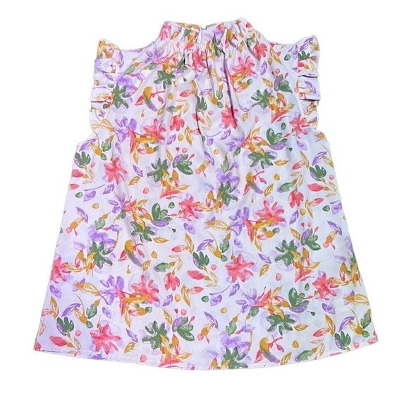 2 Hearts Women’s Medium Pink Peach Purple Floral Ruffled Sleeve Blouse Shirt - Picture 1 of 8